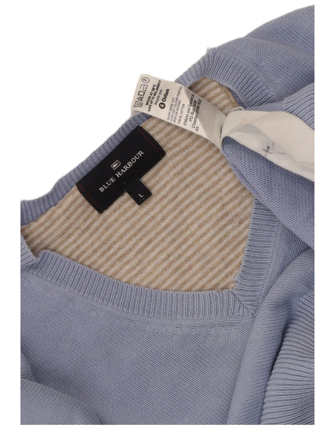 Marks & Spencer Jersey con cuello en V para hombre, color azul, talla grande, algodón azul