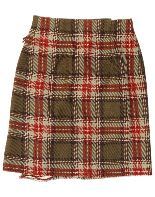 Daniel Hechter Falda cruzada para mujer UK 10 Small W27 Caqui Lana a cuadros