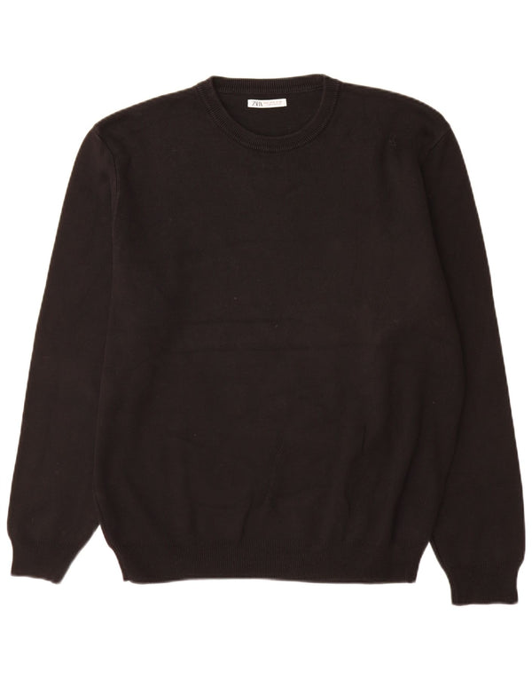 Zara Mens Crew Neck Jumper Sweater XL Black Cotton
