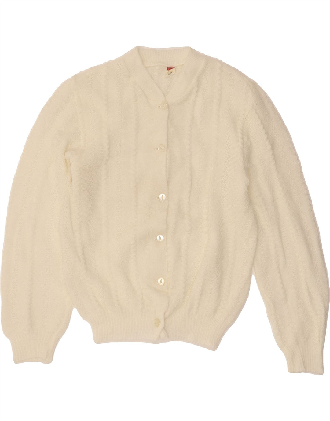 VINTAGE Womens Cardigan Sweater UK 12 Medium White Polyacrylic Vintage Vintage and Second-Hand Vintage from Messina Hembry 