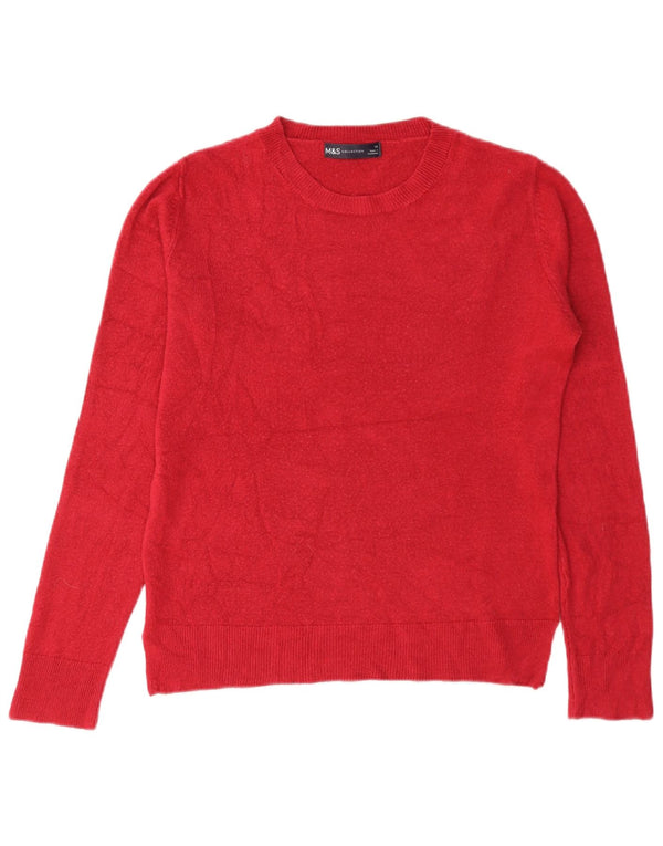 Marks & Spencer Suéter de Cuello Redondo para Mujer UK 10 Small Rojo Acrílico