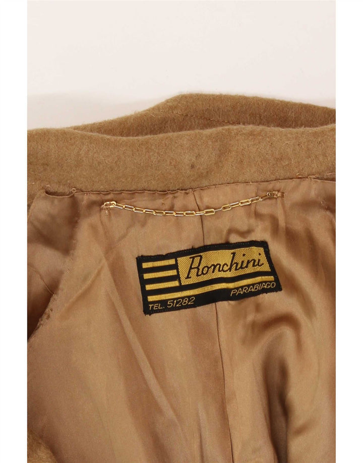 Vintage mujer doble pecho abrigo Reino Unido 14 medio beige