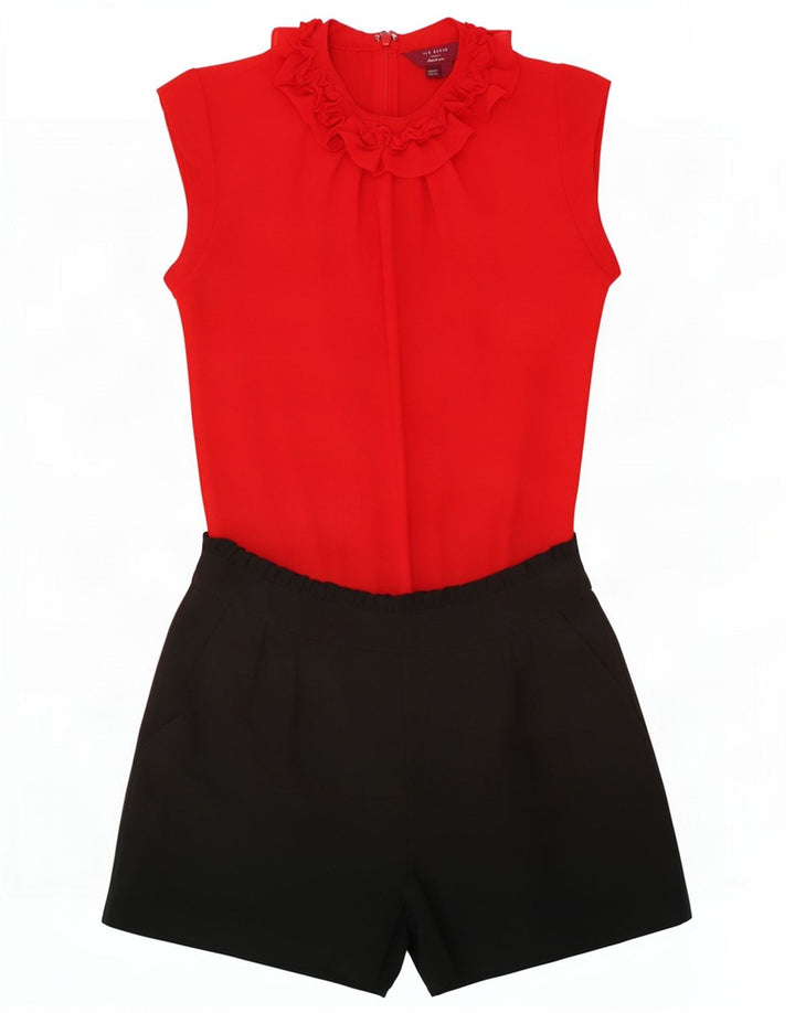 Mono corto con volantes en la parte delantera para mujer de Ted Baker Talla 0 2XS Poliéster con bloques de color rojo