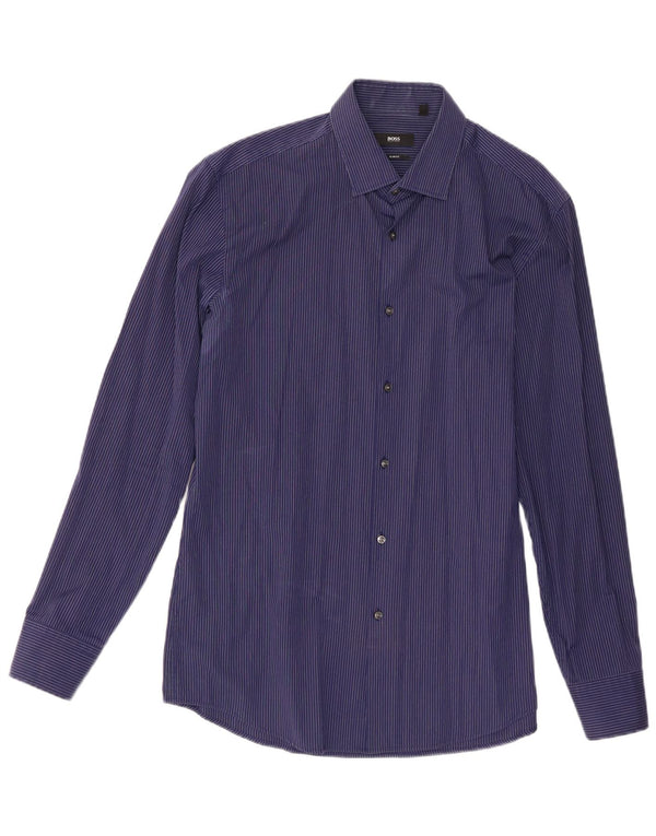 Hugo Boss Camisa slim fit para hombre Talla 41 16 Algodón a rayas azul grande
