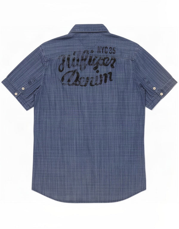 Camisa Tommy Hilfiger de manga corta con estampado gráfico de algodón a cuadros en azul pequeño para hombre