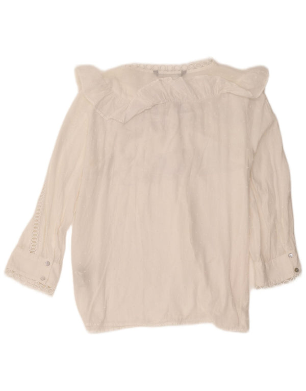 Zara Blusa Camisa Manga 3/4 Mujer UK 44 Mediana Algodón Blanco