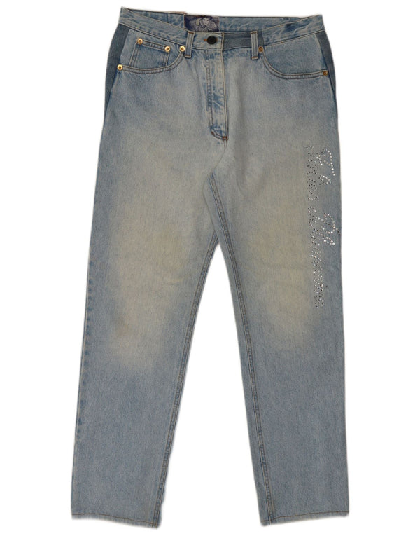 Blumarine Vaqueros gráficos de cintura alta para mujer IT 46 Large W32 L29 Algodón azul