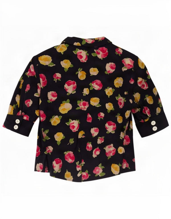 Chaqueta blazer vintage de manga corta con 2 botones para mujer IT 46 Large Black Floral