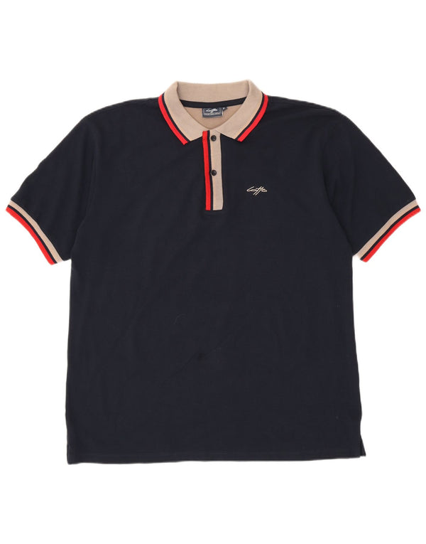 Lotto Mens Rugby Polo Shirt XL Navy Blue Striped Cotton