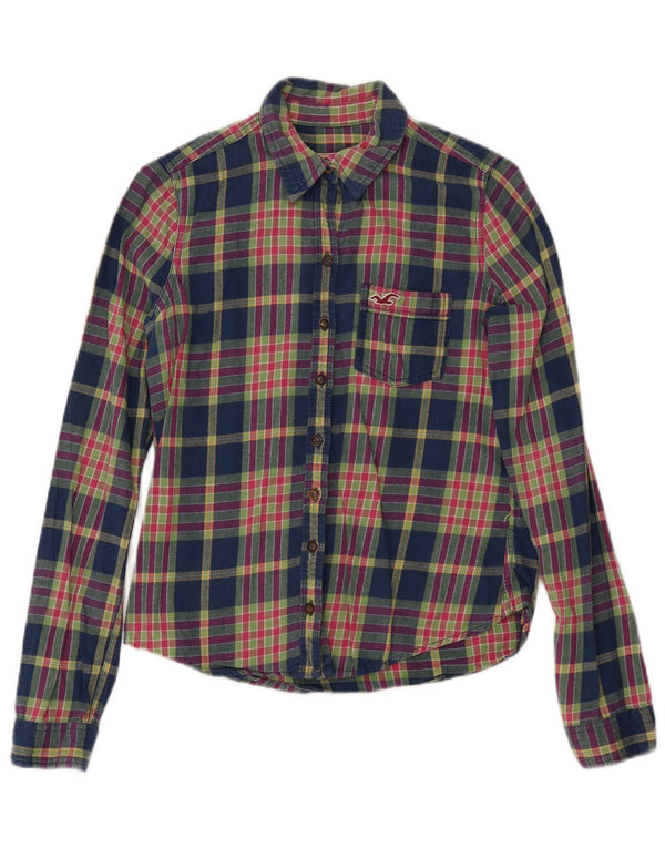 Hollister Womens Flannel Shirt UK 10 Small Navy Blue Check Cotton