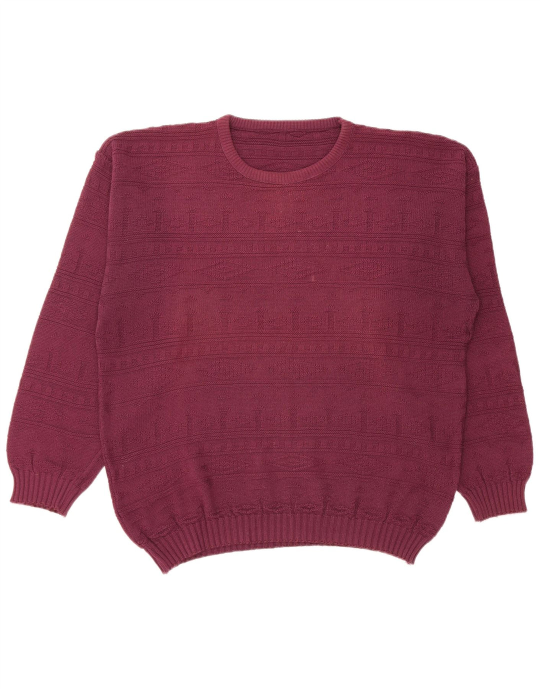 VINTAGE Hombres Crew Neck Jumper Suéter Grande Borgoña