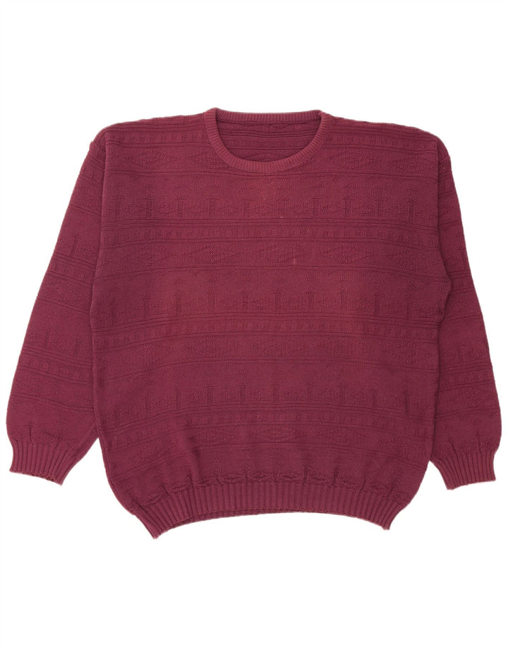 VINTAGE Hombres Crew Neck Jumper Suéter Grande Borgoña