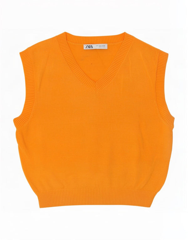 Zara Mujer Chaleco Tank Top UK 40 Medio Naranja Viscosa