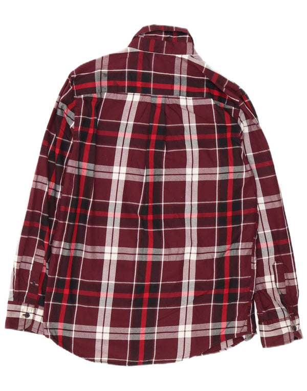 Chaps Camisa de franela para hombre pequeña de algodón a cuadros burdeos