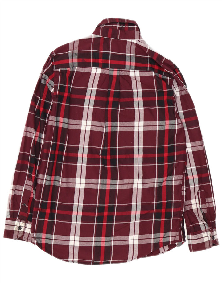 Chaps Camisa de franela para hombre pequeña de algodón a cuadros burdeos