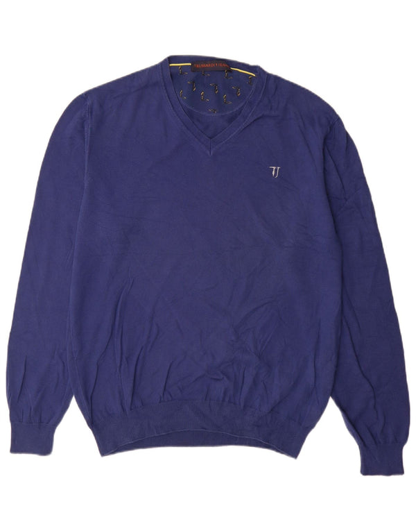 Jersey Hombre Trussardi Jeans Cuello De Pico XL Azul Algodón