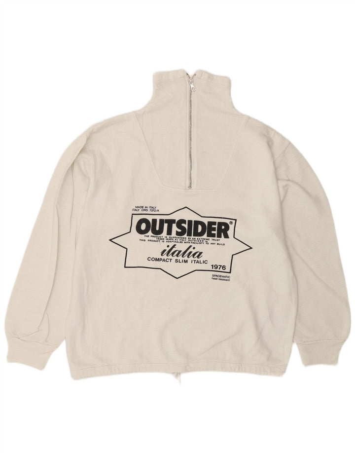Outsider Sudadera con gráfico y cuello con cremallera para hombre Jersey tipo jersey de algodón blanco medio