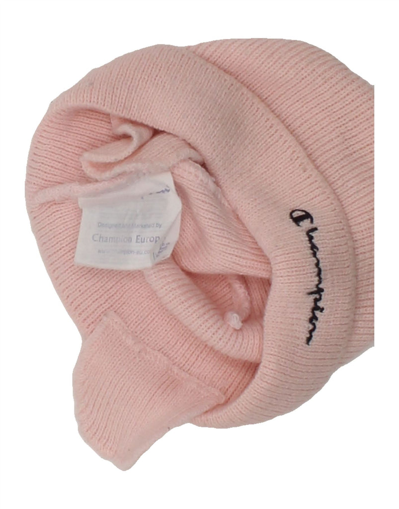 CHAMPION Baby Girls Ear Flap Beanie Hat 9-12 Months Pink Acrylic Vintage Champion and Second-Hand Champion from Messina Hembry 