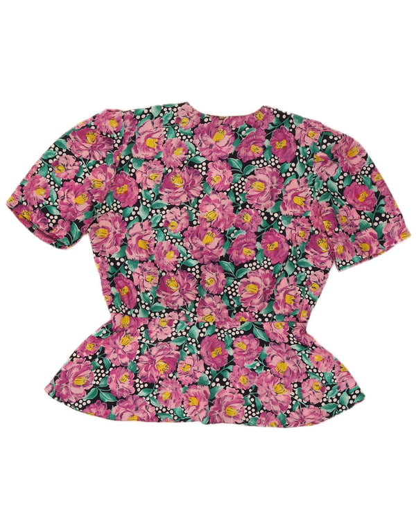 Vintage mujer camisa blusa Reino Unido 12 medio rosa floral