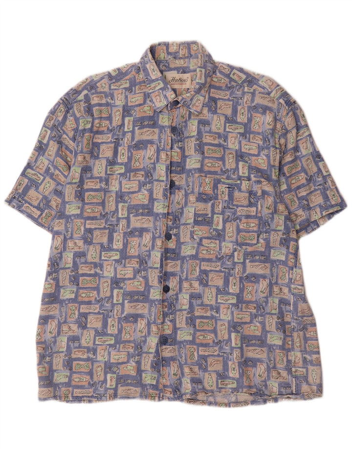 HATICO Camisa de manga corta para hombre grande azul geométrico