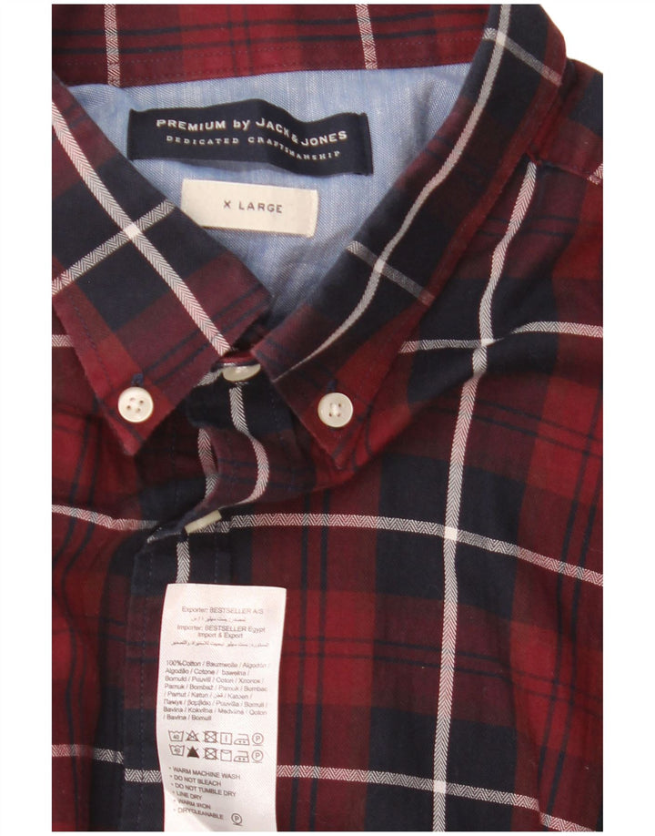 Camisa Jack & Jones Hombre XL Algodón a cuadros burdeos