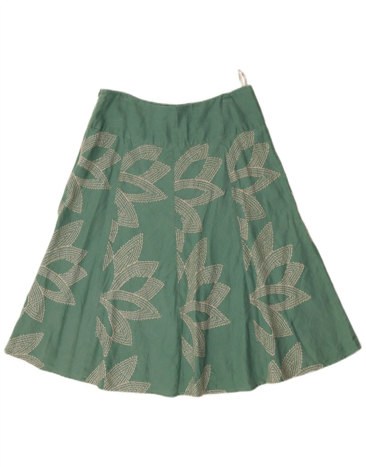 MONSOON Falda acampanada de cintura baja para mujer UK 10 Small W32 Algodón floral verde