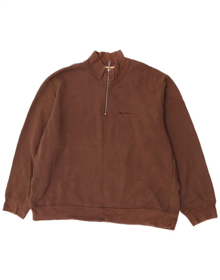 Eddie Bauer - Sudadera con cuello y cremallera para hombre, talla 2XL, algodón marrón