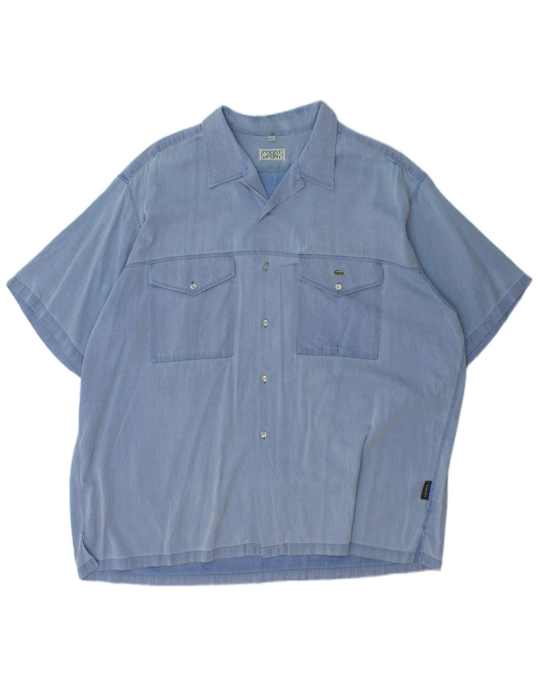 LACOSTE Camisa de manga corta para hombre Talla 45 XL Algodón a rayas azul