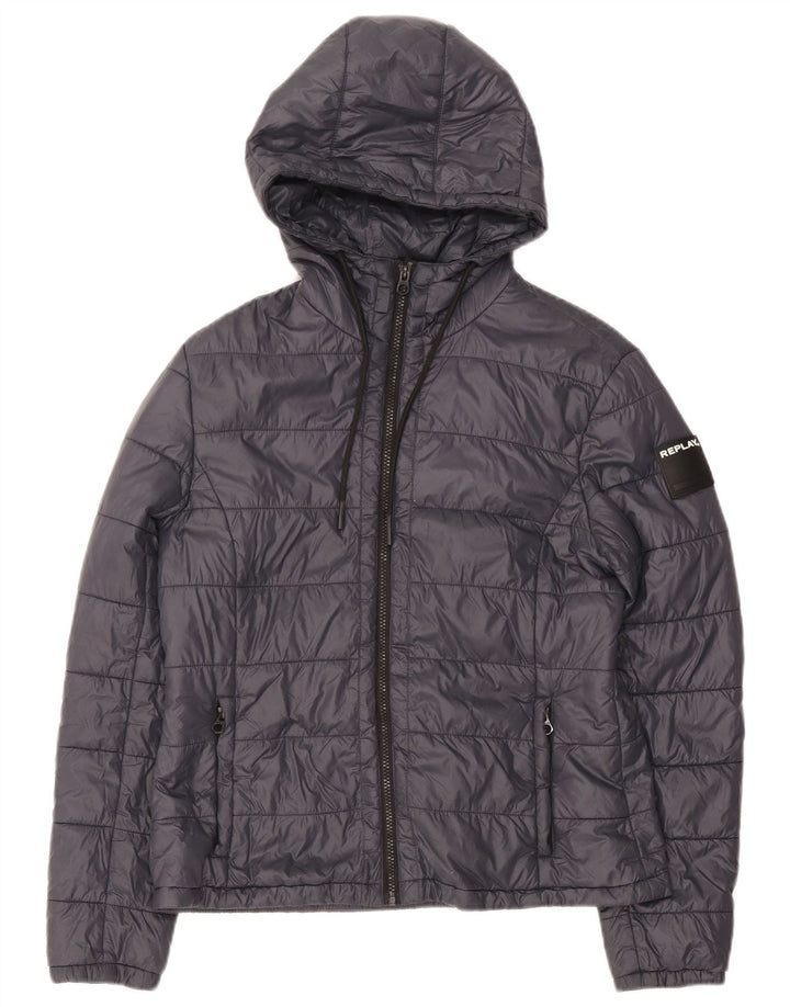 Replay Chaqueta acolchada con capucha para mujer UK 44 Large Azul marino