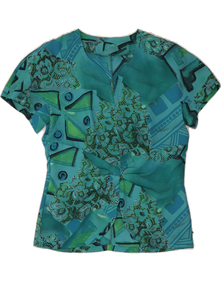 VINTAGE Womens Blouse Top UK 14 Medium Blue Geometric Vintage Vintage and Second-Hand Vintage from Messina Hembry 