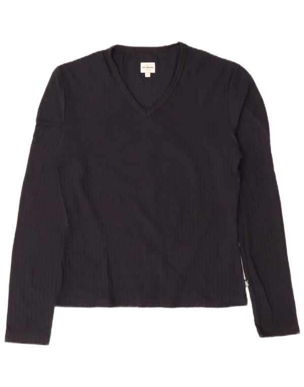 CALVIN KLEIN JEANS Top Mujer Manga Larga UK 42 Medio Azul Marino Poliamida