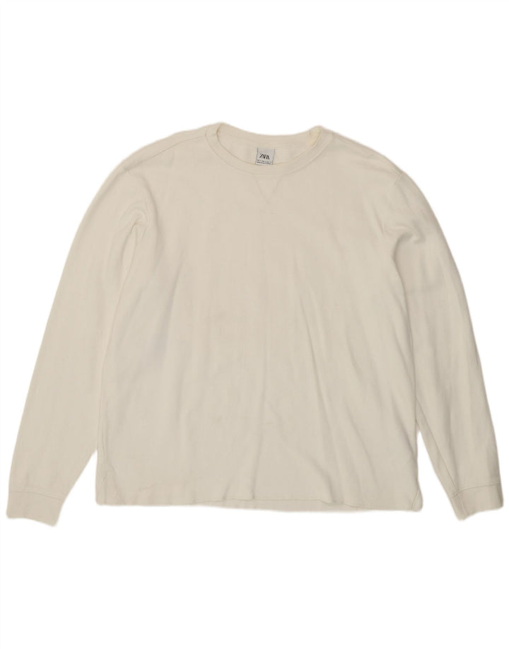 Zara Hombre Top Manga Larga Grande Algodón Blanco