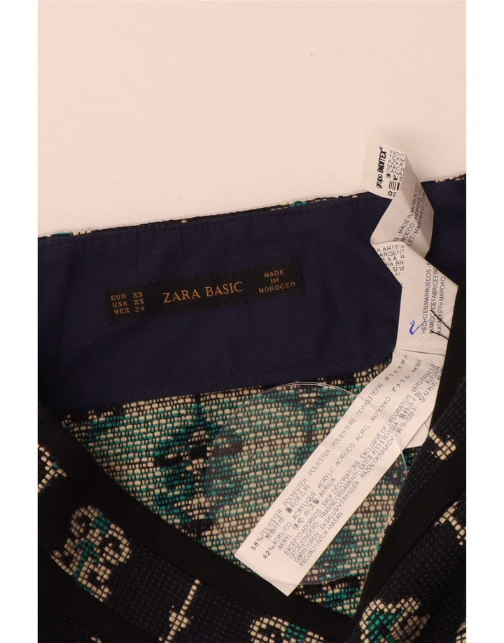 Zara Mujer Mini Falda XS W24 Azul Marino Paisley Poliéster