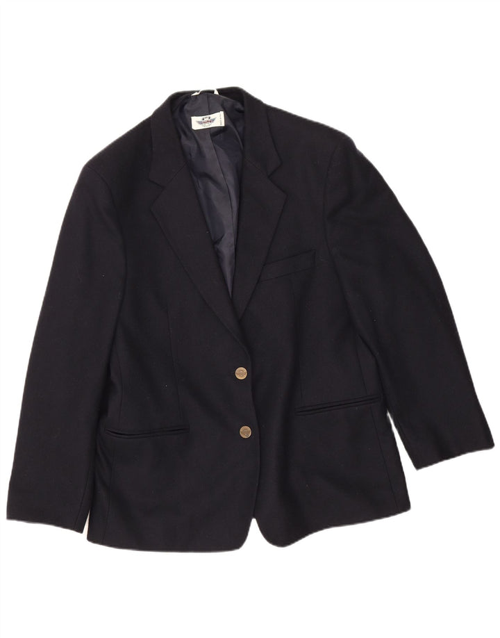 Vintage mujer 3/4 manga 2 botones Blazer chaqueta IT 46 lana azul marino grande