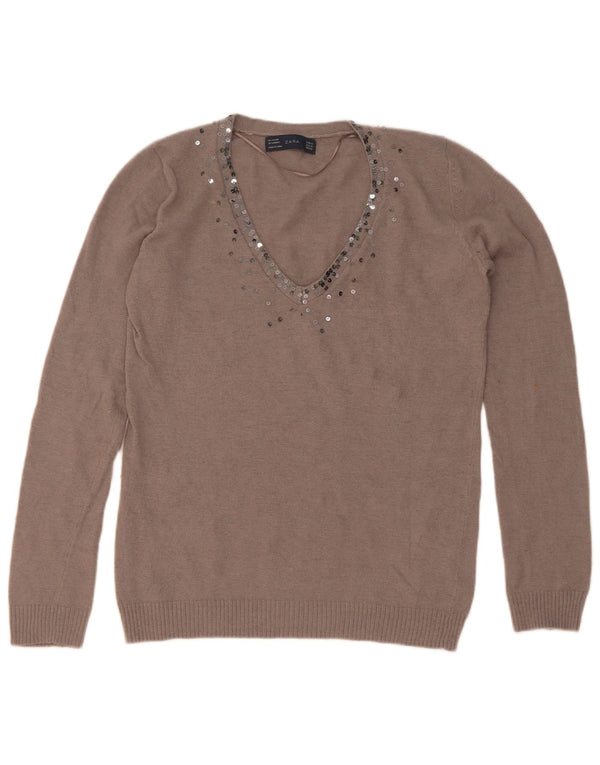 Zara Mujer Jersey con Cuello en V Jersey UK 44 Marrón Medio