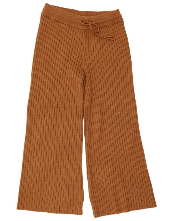 Zara Mujer Pantalones De Chándal De Pierna Ancha De Punto UK 46 Large Acrílico Marrón