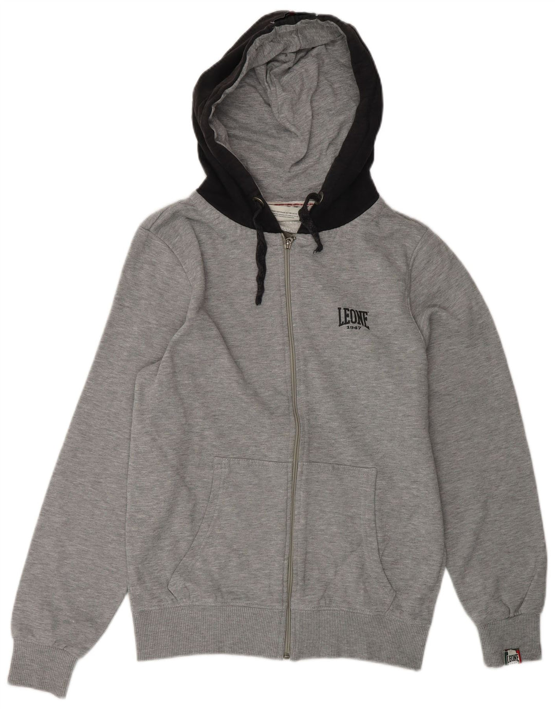 LEONE Sudadera con capucha y cremallera para hombre de algodón gris medio con bloques de color