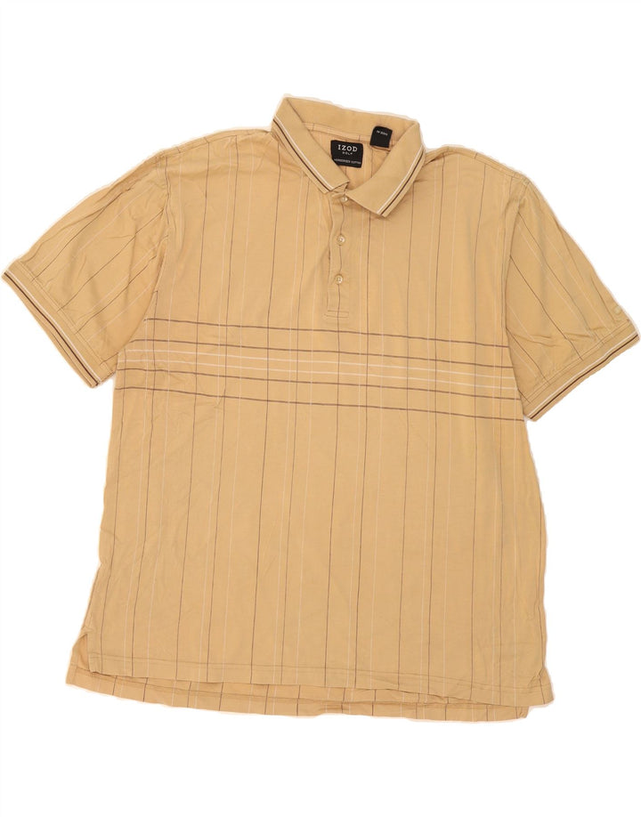 IZOD Mens Polo Shirt Large Beige Striped Cotton Vintage Izod and Second-Hand Izod from Messina Hembry 