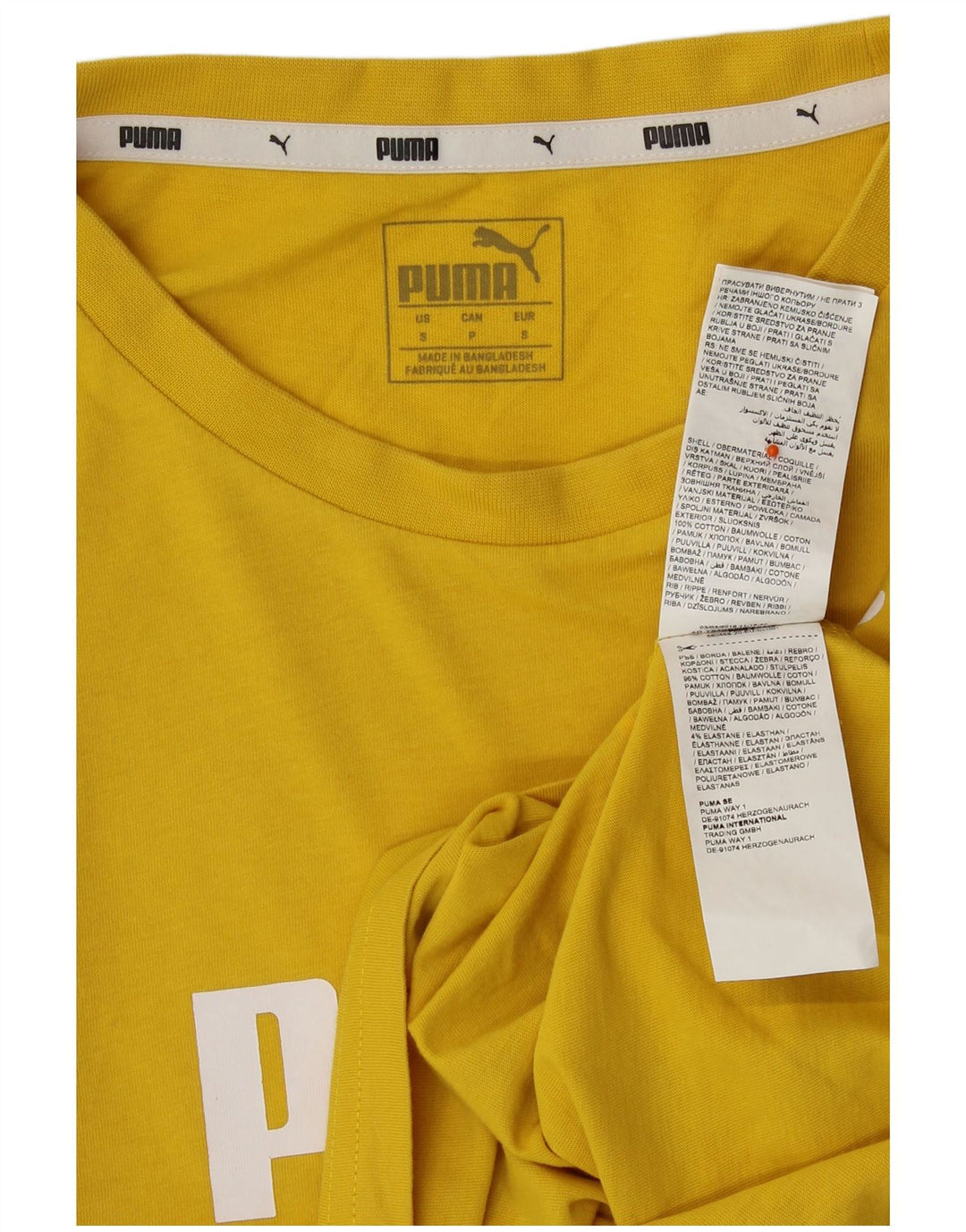 PUMA Camiseta corta con gráfico extragrande para mujer UK 10 Small Yellow Cotton