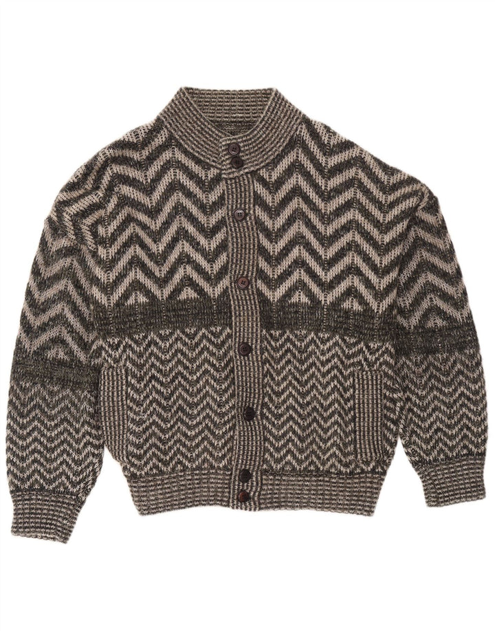 Vintage hombres Cardigan suéter XL gris Chevron