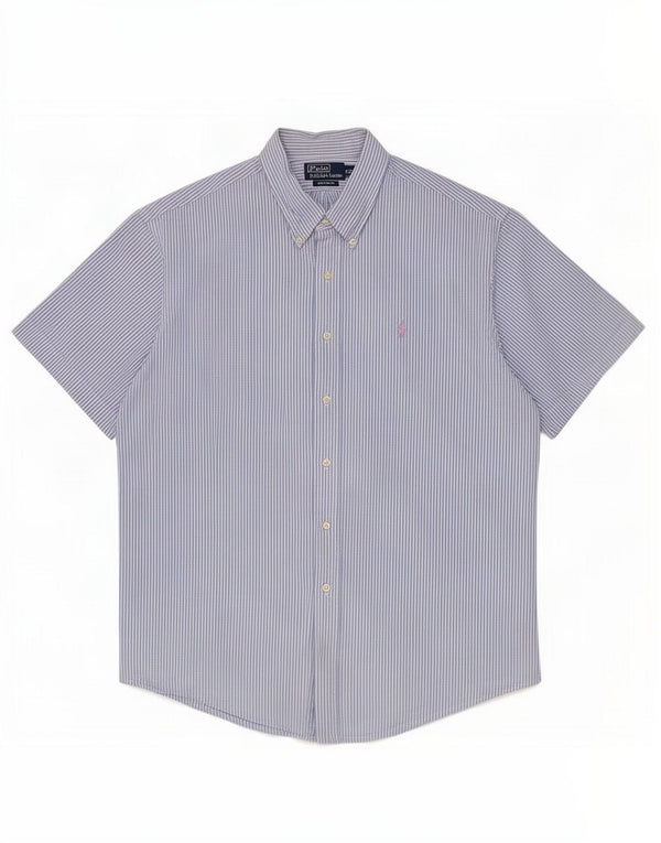 Polo Ralph Lauren Camisa de manga corta para hombre, ajuste personalizado, 2XL, azul, a rayas