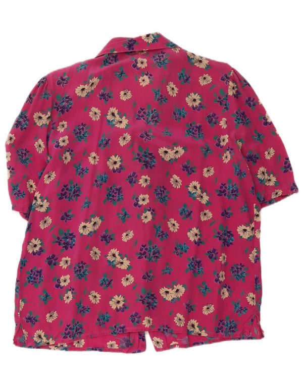 Vintage mujer camisa de manga corta blusa Reino Unido 18 XL rosa floral