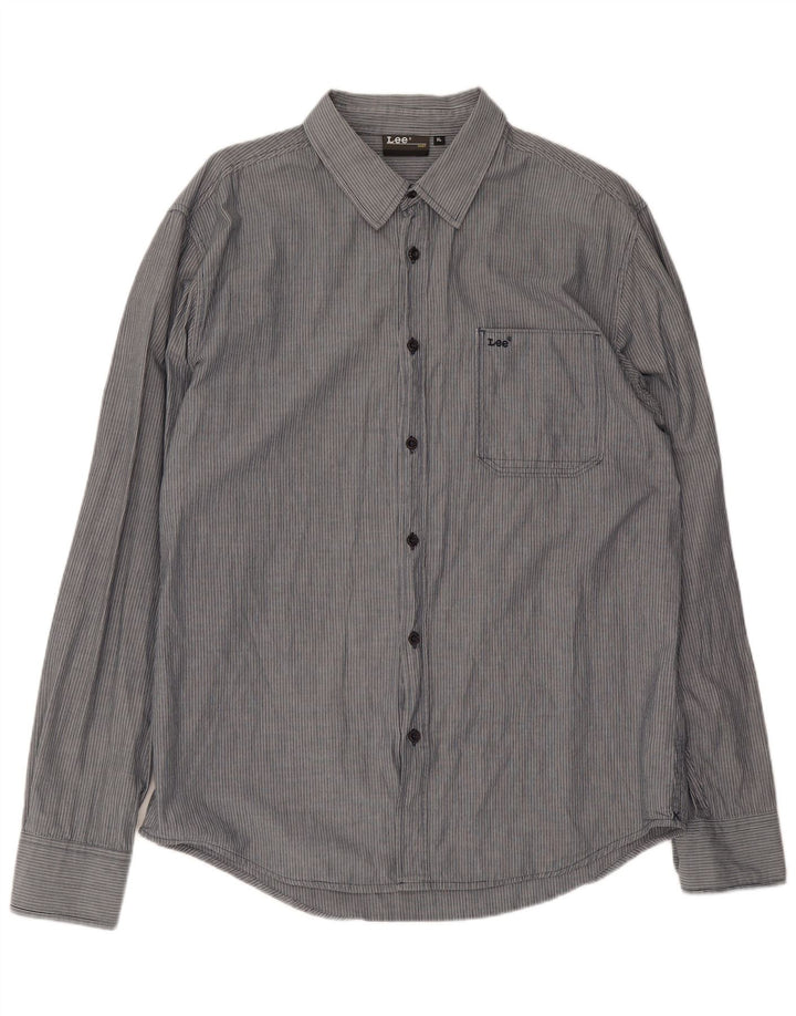 Camisa Lee Hombre XL Algodón Gris Rayas Pintadas