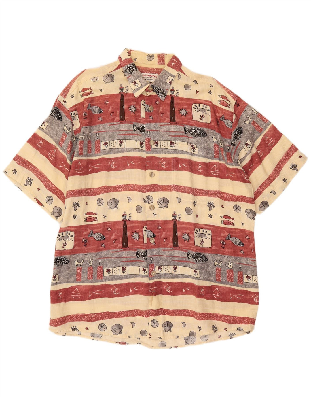 CASA MODA Camisa gráfica de manga corta para hombre Talla 44 XL Beige Rayas