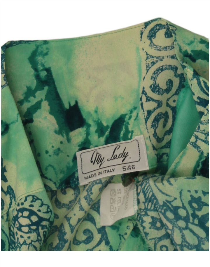 Vintage mujer camisa de manga corta blusa Reino Unido 14 patchwork verde medio