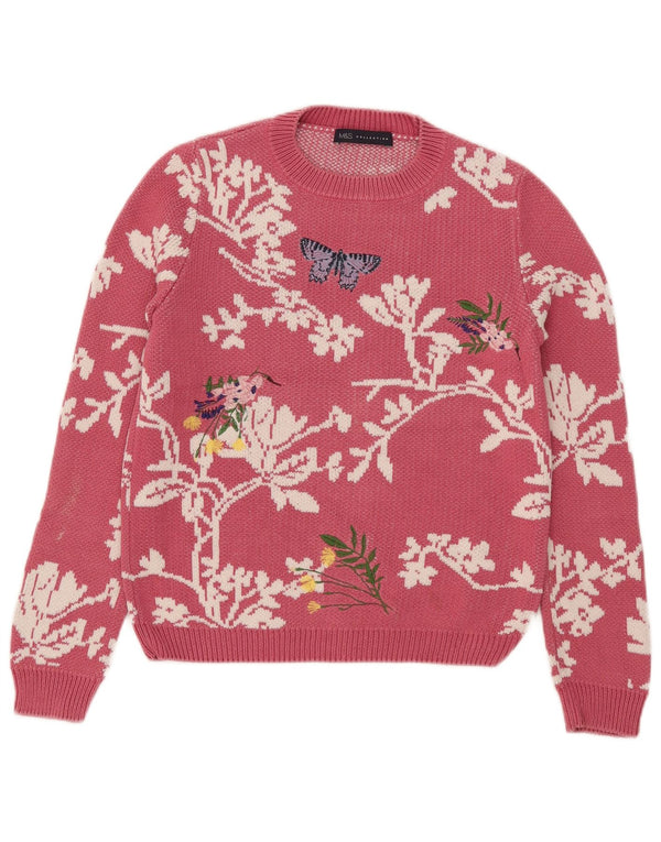 Marks & Spencer Jersey de Cuello Redondo para Mujer UK 8 Small Pink Butterfly
