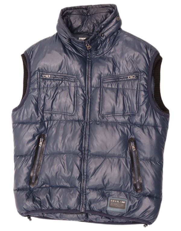 Diesel Chaleco acolchado con capucha para hombre UK 46 2XL Nylon azul marino