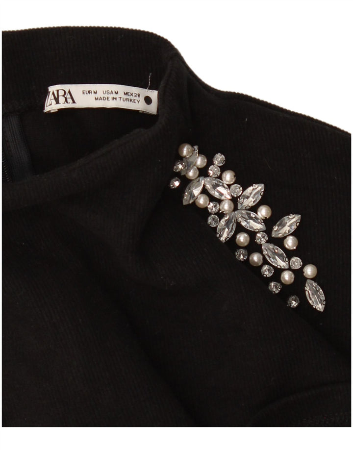 Zara Mujer Top Manga Larga UK 44 Mediano Negro