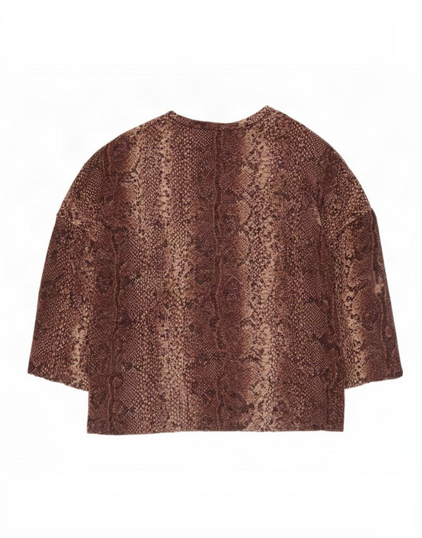 Zara Mujer Top Manga 3/4 UK 44 Marrón Medio Estampado Animal