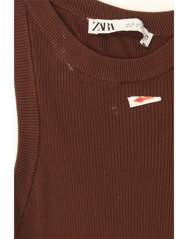 Zara Mujer Chaleco Top UK 8 Small Marrón Viscosa